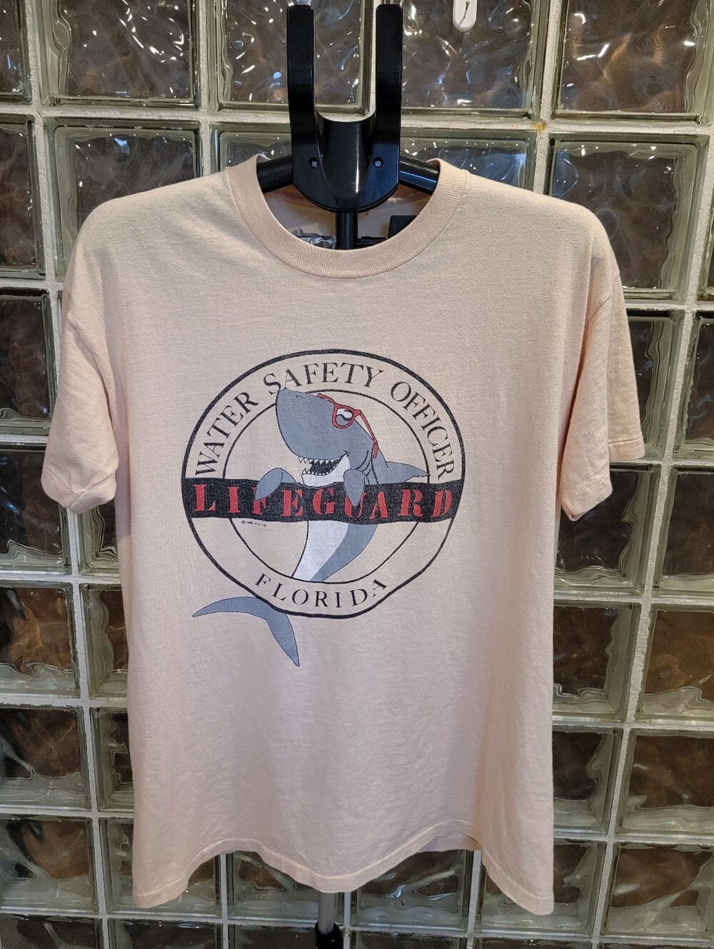 Vintage 1986 Lifeguard Florida Shark Single Stitch T Shirt Mens L Natural Fade
